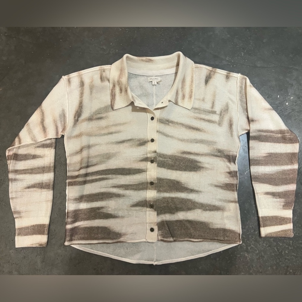 Patterned 100% Cashmere Button-Up Shirt - Picture 1 of 3